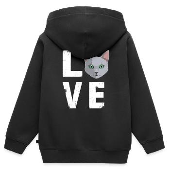 Amour russe chat bleu amant Kitty - Sweat Premium à capuche zippé enfant bio - noir - Dos - AI Model Kid Male (0cm)