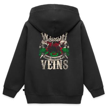 Wales - Kinder Premium Organic Zip Hoodie - Schwarz - Hinten - AI Model Kid Male (0cm)