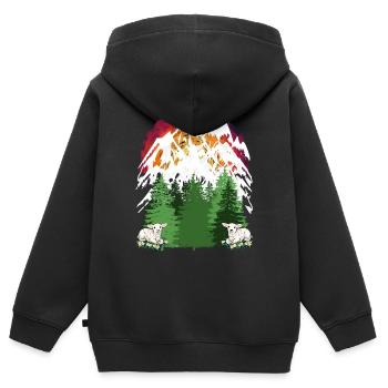 Sheep Goats Alpine Pasture Mountains Alps Holiday Tannen Alm - Kids Premium Organic Zip-up Hoodie - black - Back - AI Model Kid Male (0cm)