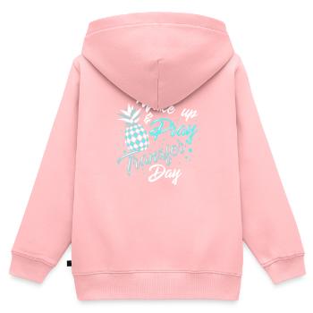 JOURNÉE DU TRANSFERT D'EMBRYON: Jour du transfert Wake Pray - Sweat Premium à capuche zippé enfant bio - rose - Dos - AI Model Kid Female (0cm)