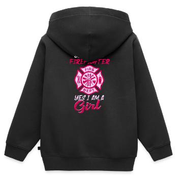 Feuerwehr Frau Feuer Rettung Heldin Brandschutz - Kinder Premium Organic Zip Hoodie - Schwarz - Hinten - AI Model Kid Male (0cm)