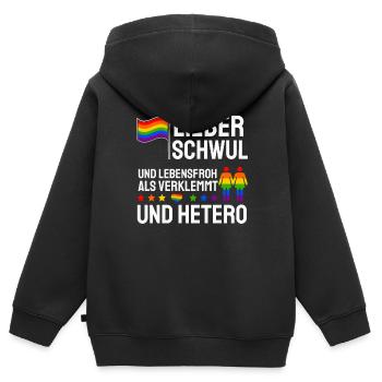 Lieber Schwul Und Lebensfroh Als Verklemmt Hetero - Kinder Premium Organic Zip Hoodie - Schwarz - Hinten - AI Model Kid Male (0cm)
