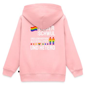 Lieber Schwul Und Lebensfroh Als Verklemmt Hetero - Kinder Premium Organic Zip Hoodie - Rosa - Hinten - AI Model Kid Female (0cm)