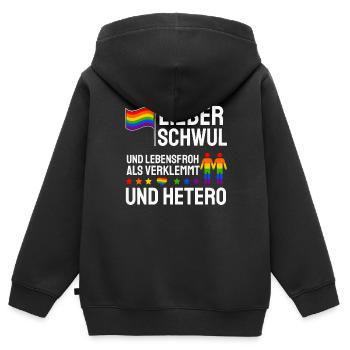 Lieber Schwul Und Lebensfroh Als Verklemmt Hetero - Kinder Premium Organic Zip Hoodie - Schwarz - Hinten - AI Model Kid Male (0cm)