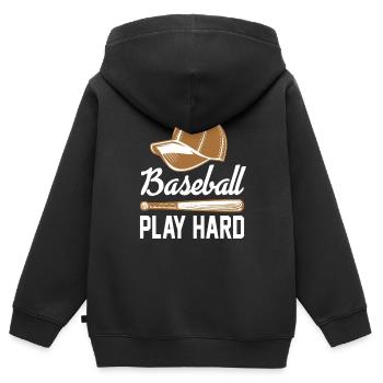 Joueur de baseball cadeau baseball baseball - Sweat Premium à capuche zippé enfant bio - noir - Dos - AI Model Kid Male (0cm)