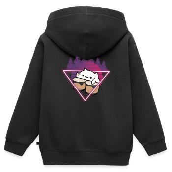 Bongo Cat Meme Retro 80s Vaporwave Outrun - Sweat Premium à capuche zippé enfant bio - noir - Dos - AI Model Kid Male (0cm)