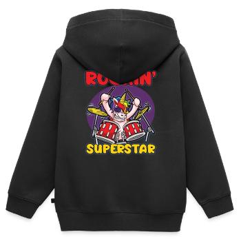 ROCKIN SUPERSTAR Rocker Einhorn Schlagzeuger Humor - Kinder Premium Organic Zip Hoodie - Schwarz - Hinten - AI Model Kid Male (0cm)
