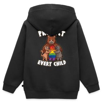 PROTECT EVERY CHILD Mutterliebe schwuler Bär LGBTQ - Kinder Premium Organic Zip Hoodie - Schwarz - Hinten - AI Model Kid Male (0cm)