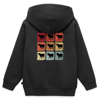 Rétro Pop Art Vache Taureau - Sweat Premium à capuche zippé enfant bio - noir - Dos - AI Model Kid Male (0cm)