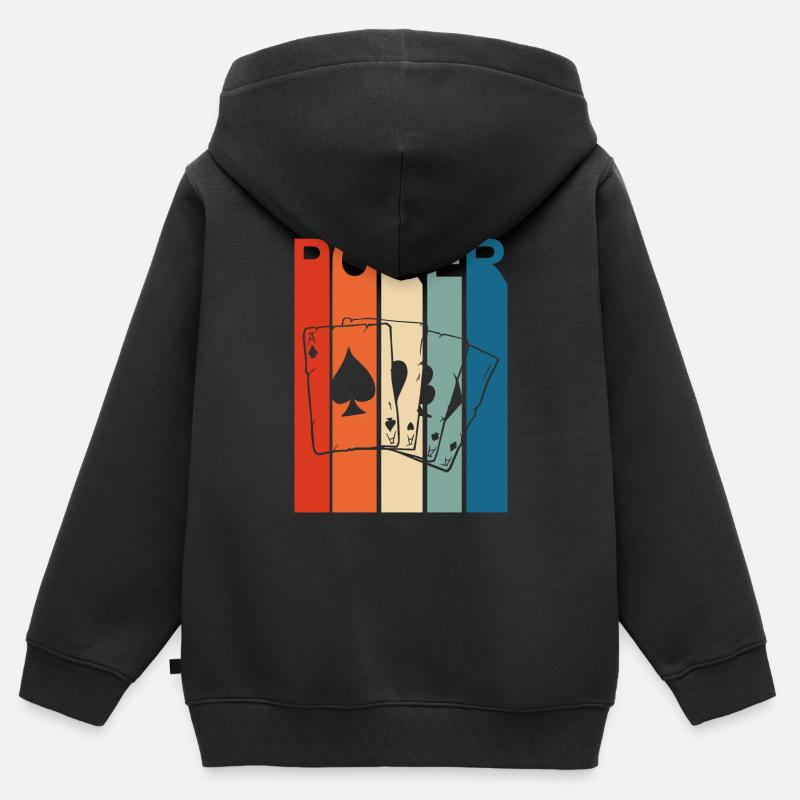 Design rétro vintage de poker - Sweat Premium à capuche zippé enfant bio - noir