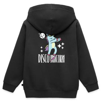 Licorne disco - Sweat Premium à capuche zippé enfant bio - noir - Dos - AI Model Kid Male (0cm)