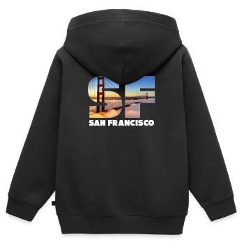 San Francisco - Sweat Premium à capuche zippé enfant bio - noir - Dos - AI Model Kid Male (0cm)