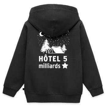 Camping - Hôtel 5 Milliards d'étoiles - Sweat Premium à capuche zippé enfant bio - noir - Dos - AI Model Kid Male (0cm)