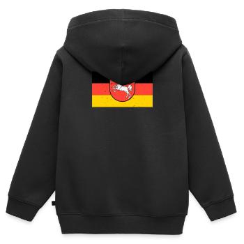 Drapeau de la Basse-Saxe drapeau armoiries drapeau cadeau - Sweat Premium à capuche zippé enfant bio - noir - Dos - AI Model Kid Male (0cm)