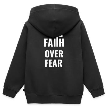 La foi sur la peur, la foi sur la peur - Sweat Premium à capuche zippé enfant bio - noir - Dos - AI Model Kid Male (0cm)