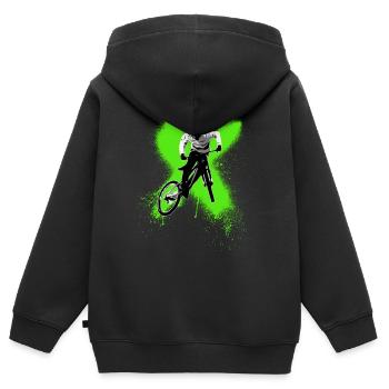 garçon cool sautant en vélo de montagne - Sweat Premium à capuche zippé enfant bio - noir - Dos - AI Model Kid Male (0cm)