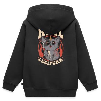 Mignon et drôle Satanic Hail Lucipurr Rainbow Kitty - Sweat Premium à capuche zippé enfant bio - noir - Dos - AI Model Kid Male (0cm)