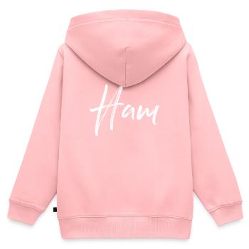 radio amateur - Sweat Premium à capuche zippé enfant bio - rose - Dos - AI Model Kid Female (0cm)