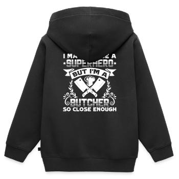 Metzger Ich bin ein Metzger So nah genug - Kinder Premium Organic Zip Hoodie - Schwarz - Hinten - AI Model Kid Male (0cm)