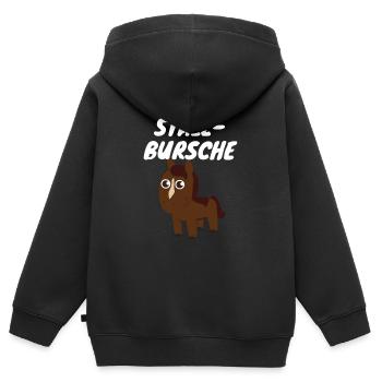 Kinder und Jungen Pferde-Design Stallbursche - Kinder Premium Organic Zip Hoodie - Schwarz - Hinten - AI Model Kid Male (0cm)
