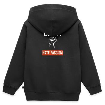 Love Music Hate Facism Demonstration Politik - Kinder Premium Organic Zip Hoodie - Schwarz - Hinten - AI Model Kid Male (0cm)