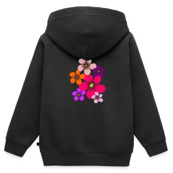 fleurs colorées fleurs fleur vrille fleur floral - Sweat Premium à capuche zippé enfant bio - noir - Dos - AI Model Kid Male (0cm)