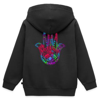 Hamsa Hand der Fatima - Kinder Premium Organic Zip Hoodie - Schwarz - Hinten - AI Model Kid Male (0cm)