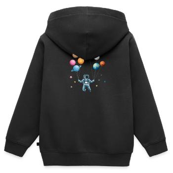 Astronaut mit Planeten - Ballons - Lustig abheben - Kinder Premium Organic Zip Hoodie - Schwarz - Hinten - AI Model Kid Male (0cm)