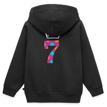7. Anniversaire des enfants 7 ans cadeau princesse - Sweat Premium à capuche zippé enfant bio - noir - Dos - AI Model Kid Male (0cm)