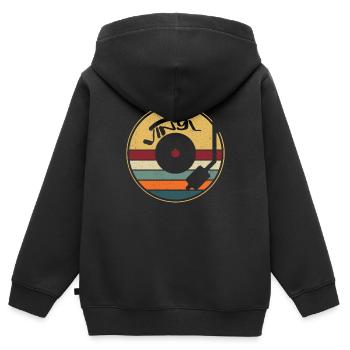 Disque vinyle rétro - Sweat Premium à capuche zippé enfant bio - noir - Dos - AI Model Kid Male (0cm)