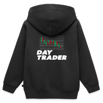 Trader de jour - Sweat Premium à capuche zippé enfant bio - noir - Dos - AI Model Kid Male (0cm)