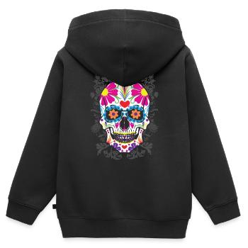 Sugar Skull Blumen Day Of The Dead Mexico - Kinder Premium Organic Zip Hoodie - Schwarz - Hinten - AI Model Kid Male (0cm)