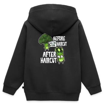 Fun Vorher Und Nach Dem Haarschnitt Geschenkidee - Kinder Premium Organic Zip Hoodie - Schwarz - Hinten - AI Model Kid Male (0cm)