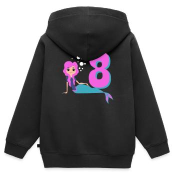 8ème cadeau de sirène d'anniversaire fille - Sweat Premium à capuche zippé enfant bio - noir - Dos - AI Model Kid Male (0cm)