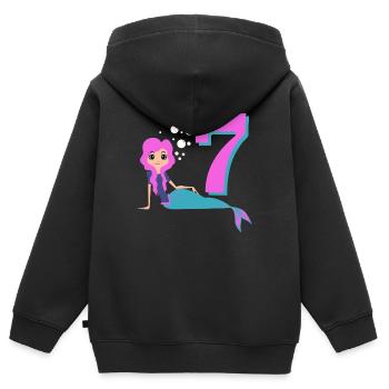 7e cadeau de sirène d'anniversaire fille - Sweat Premium à capuche zippé enfant bio - noir - Dos - AI Model Kid Male (0cm)