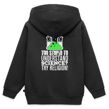 Athéisme disant science athée - Sweat Premium à capuche zippé enfant bio - noir - Dos - AI Model Kid Male (0cm)