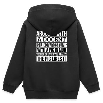 Dozentenhemd, wie mit einem Schwein im Schlamm streiten - Kinder Premium Organic Zip Hoodie - Schwarz - Hinten - AI Model Kid Male (0cm)