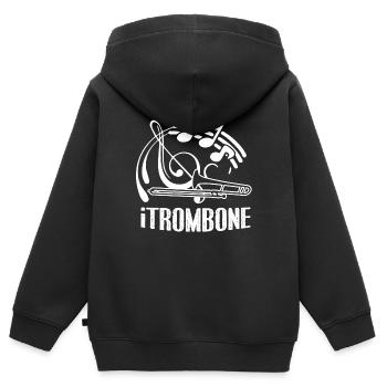 Trombone Trombone drôle - Sweat Premium à capuche zippé enfant bio - noir - Dos - AI Model Kid Male (0cm)