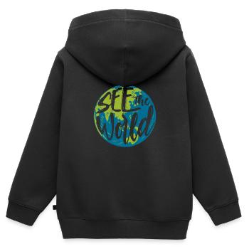 Voyage dans le monde - Sweat Premium à capuche zippé enfant bio - noir - Dos - AI Model Kid Male (0cm)