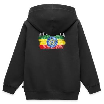 Cadeau vintage de drapeau de l'Éthiopie - Sweat Premium à capuche zippé enfant bio - noir - Dos - AI Model Kid Male (0cm)