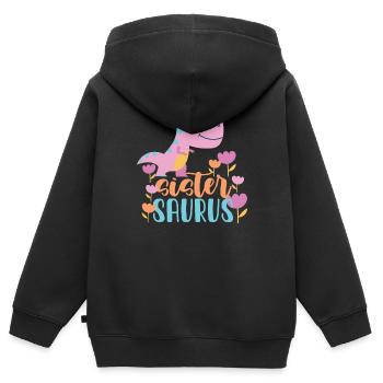 Cadeau Sister Saurus pour les filles - Sweat Premium à capuche zippé enfant bio - noir - Dos - AI Model Kid Male (0cm)