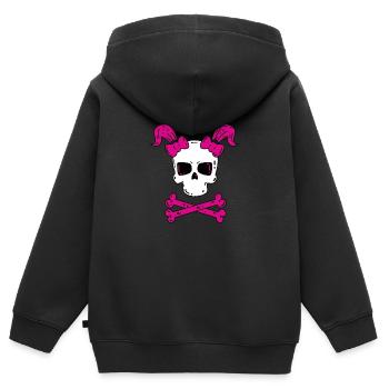 Totenkopf mit Zöpfen - Halloween - Kinder Premium Organic Zip Hoodie - Schwarz - Hinten - AI Model Kid Male (0cm)