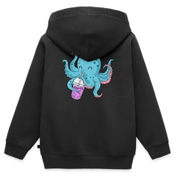 Pieuvre Bubble Tea Cadeau Boba Tea Bubble Tea - Sweat Premium à capuche zippé enfant bio - noir - Dos - AI Model Kid Male (0cm)