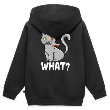 Chat Quel chat meurtrier noir drôle avec un couteau - Sweat Premium à capuche zippé enfant bio - noir - Dos - AI Model Kid Male (0cm)