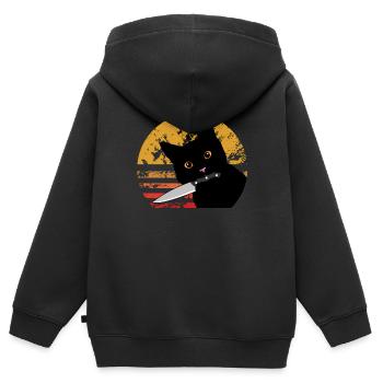 Chat Quel chat meurtrier noir drôle avec un couteau - Sweat Premium à capuche zippé enfant bio - noir - Dos - AI Model Kid Male (0cm)