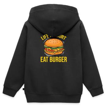 Burger Hamburger Cheeseburger - Sweat Premium à capuche zippé enfant bio - noir - Dos - AI Model Kid Male (0cm)