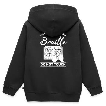 Braille Blindness Braille Blind Blind - Sweat Premium à capuche zippé enfant bio - noir - Dos - AI Model Kid Male (0cm)