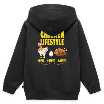 Chicken Lifestyle Hühnerleben - Kinder Premium Organic Zip Hoodie - Schwarz - Hinten - AI Model Kid Male (0cm)