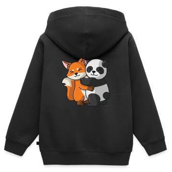 Süßer Fuchs und Pandabär schmusen kämpfend lustig - Kinder Premium Organic Zip Hoodie - Schwarz - Hinten - AI Model Kid Male (0cm)