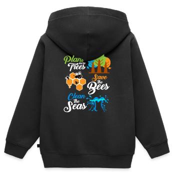Plantez plus d'arbres - sauvez les abeilles - nettoyez les mers - Sweat Premium à capuche zippé enfant bio - noir - Dos - AI Model Kid Male (0cm)